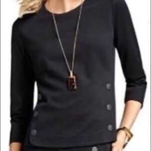 Cabi #3232 Black Utility Top Sz. S Side Buttons Scoop Neck Career Trendy